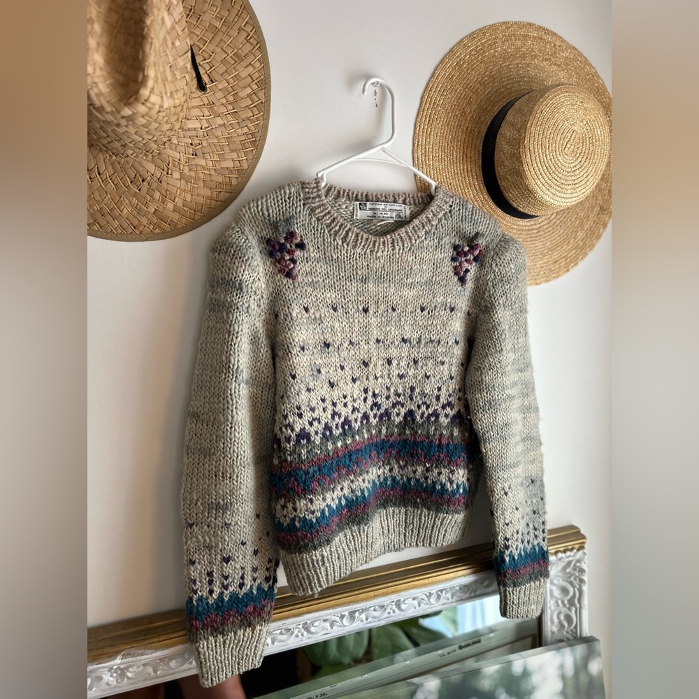 True Vintage 70’s Handmade Wool Sweater Multicolor Knit and Embroidered details - Picture 3 of 9